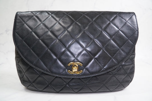 CHANEL Matelasse Half Moon Chain Shoulder Bag Lambskin Black GHW Vintage