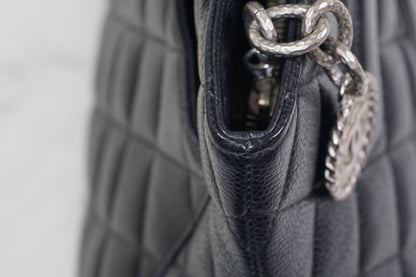 [Rank AB] CHANEL Medallion Tote Caviar Leather Black Silver HW w/ Box Dust Bag