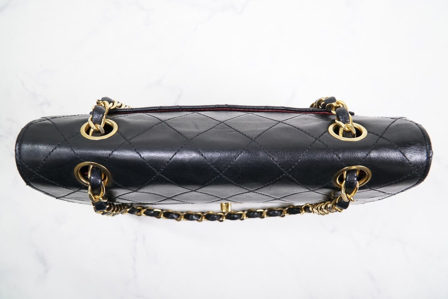 CHANEL Matelasse Full Flap W Chain Shoulder Bag Lambskin Black GHW Vintage Auth