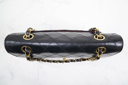 CHANEL Matelasse Full Flap W Chain Shoulder Bag Lambskin Black GHW Vintage Auth