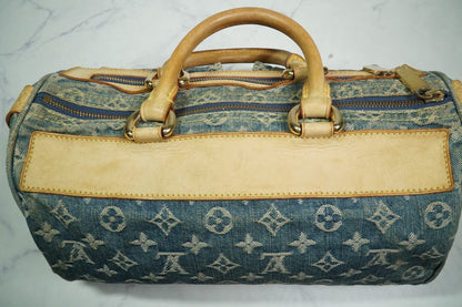 [Good] Louis Vuitton Monogram Denim Neo Speedy Handbag Blue M95019 Vintage JAPAN