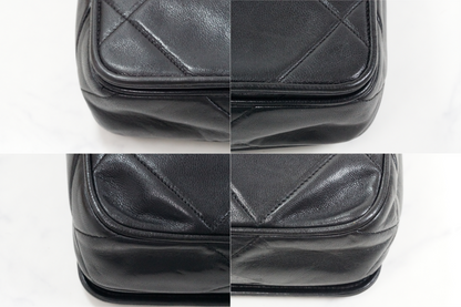 [AB] CHANEL Vintage Matelasse CC Logo Chain Shoulder Bag Lambskin Black Auth