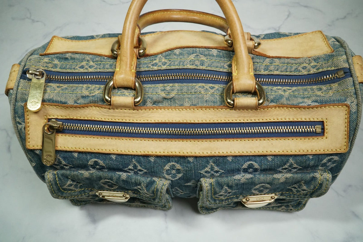 [Good] Louis Vuitton Monogram Denim Neo Speedy Handbag Blue M95019 Vintage JAPAN
