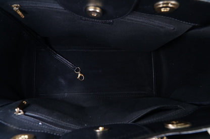 [VERY GOOD] CHANEL Deauville 2way Leather Tote Bag Caviar Skin Black Gold Auth