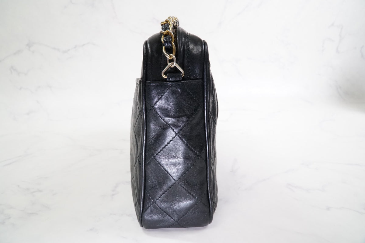 [Rank AB] CHANEL Matelasse Fringe Chain Shoulder Bag Black Lambskin Gold G Card
