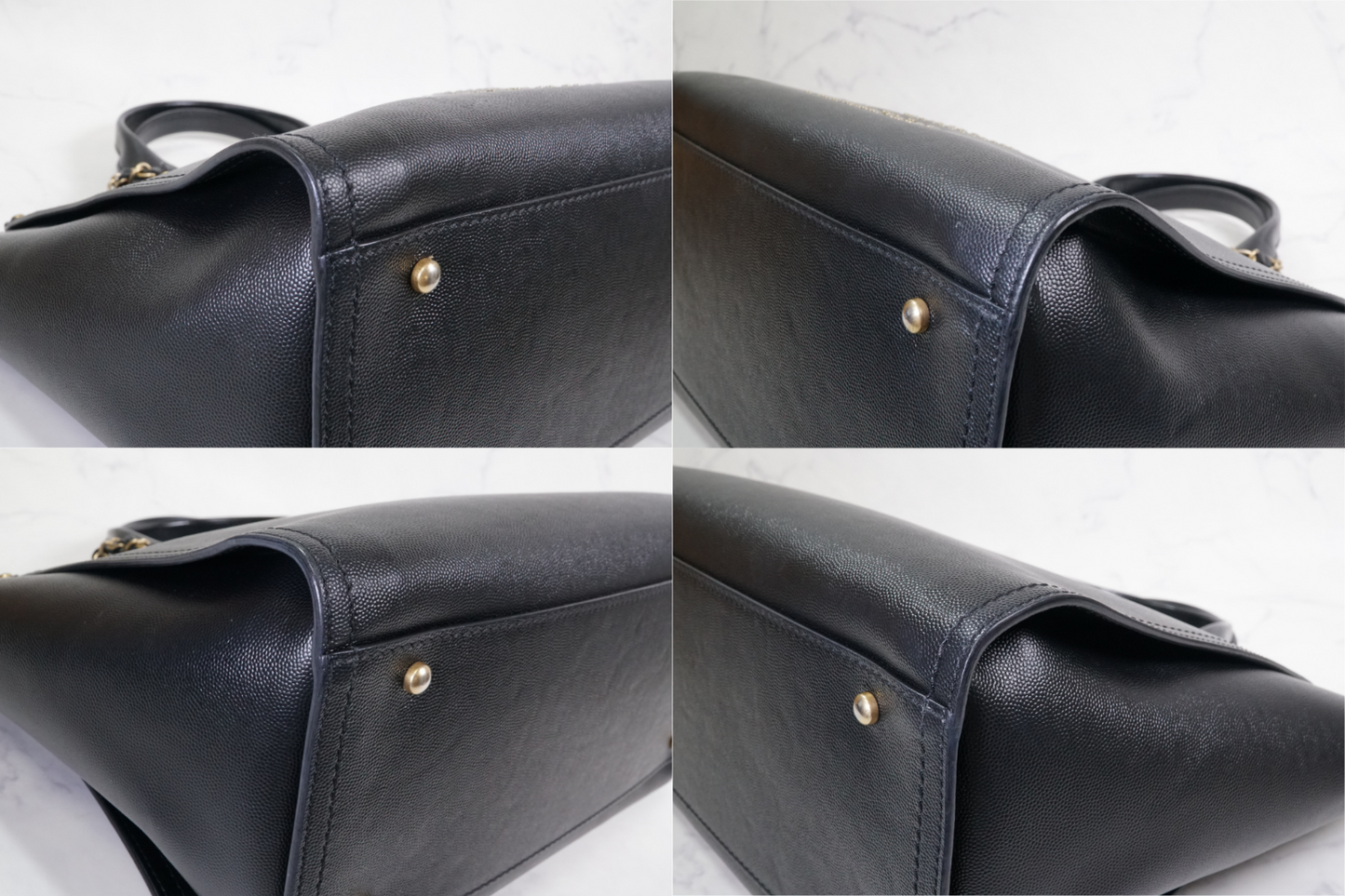 [VERY GOOD] CHANEL Deauville 2way Leather Tote Bag Caviar Skin Black Gold Auth
