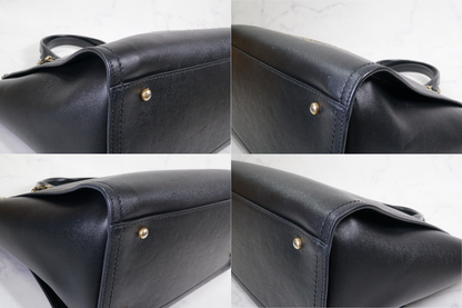 [VERY GOOD] CHANEL Deauville 2way Leather Tote Bag Caviar Skin Black Gold Auth