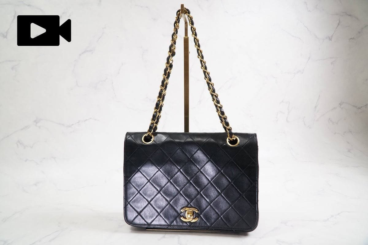 CHANEL Matelasse Full Flap W Chain Shoulder Bag Lambskin Black GHW Vintage Auth