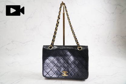 CHANEL Matelasse Full Flap W Chain Shoulder Bag Lambskin Black GHW Vintage Auth