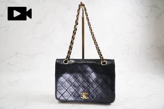 CHANEL Matelasse Full Flap W Chain Shoulder Bag Lambskin Black GHW Vintage Auth