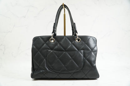 [Rank AB] CHANEL CC Logo Quilted Matelasse Caviar Leather Tote Handbag Black