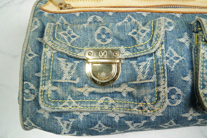 [Good] Louis Vuitton Monogram Denim Neo Speedy Handbag Blue M95019 Vintage JAPAN