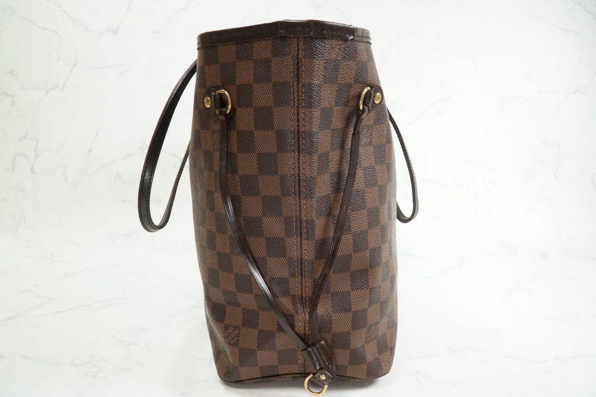 Louis Vuitton Neverfull MM Damier Ebene Tote Bag Brown Canvas Leather France