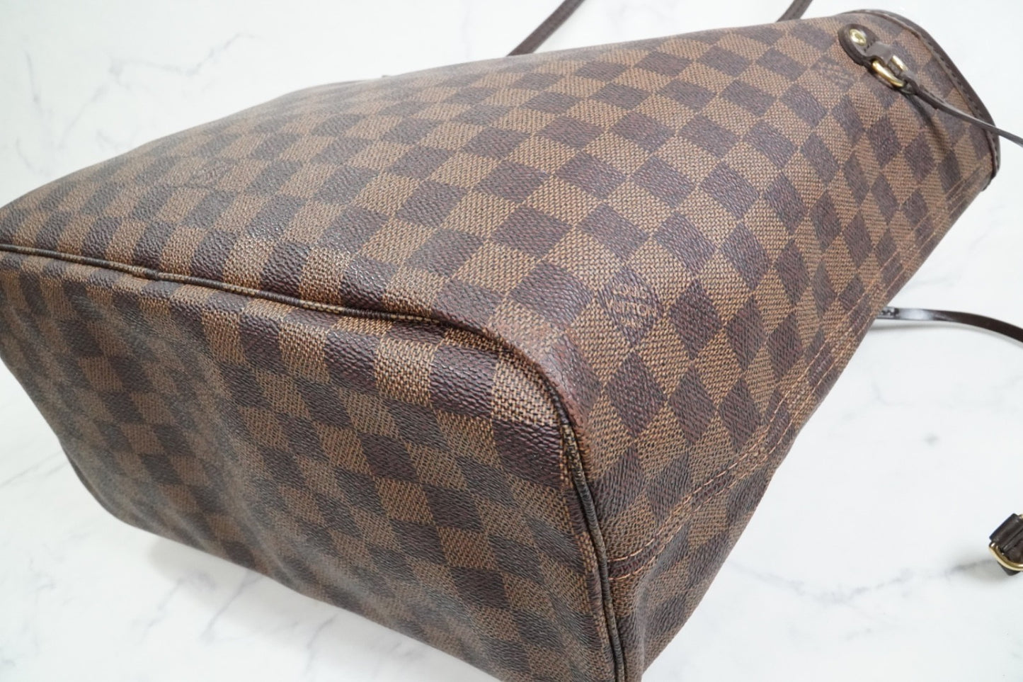 Louis Vuitton Neverfull MM Damier Ebene Tote Bag Brown Canvas Leather France