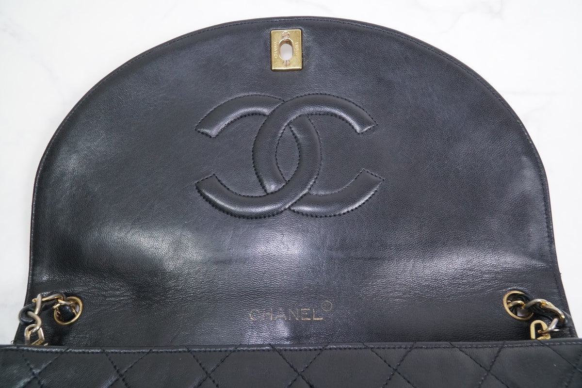 CHANEL Matelasse Half Moon Chain Shoulder Bag Lambskin Black GHW Vintage