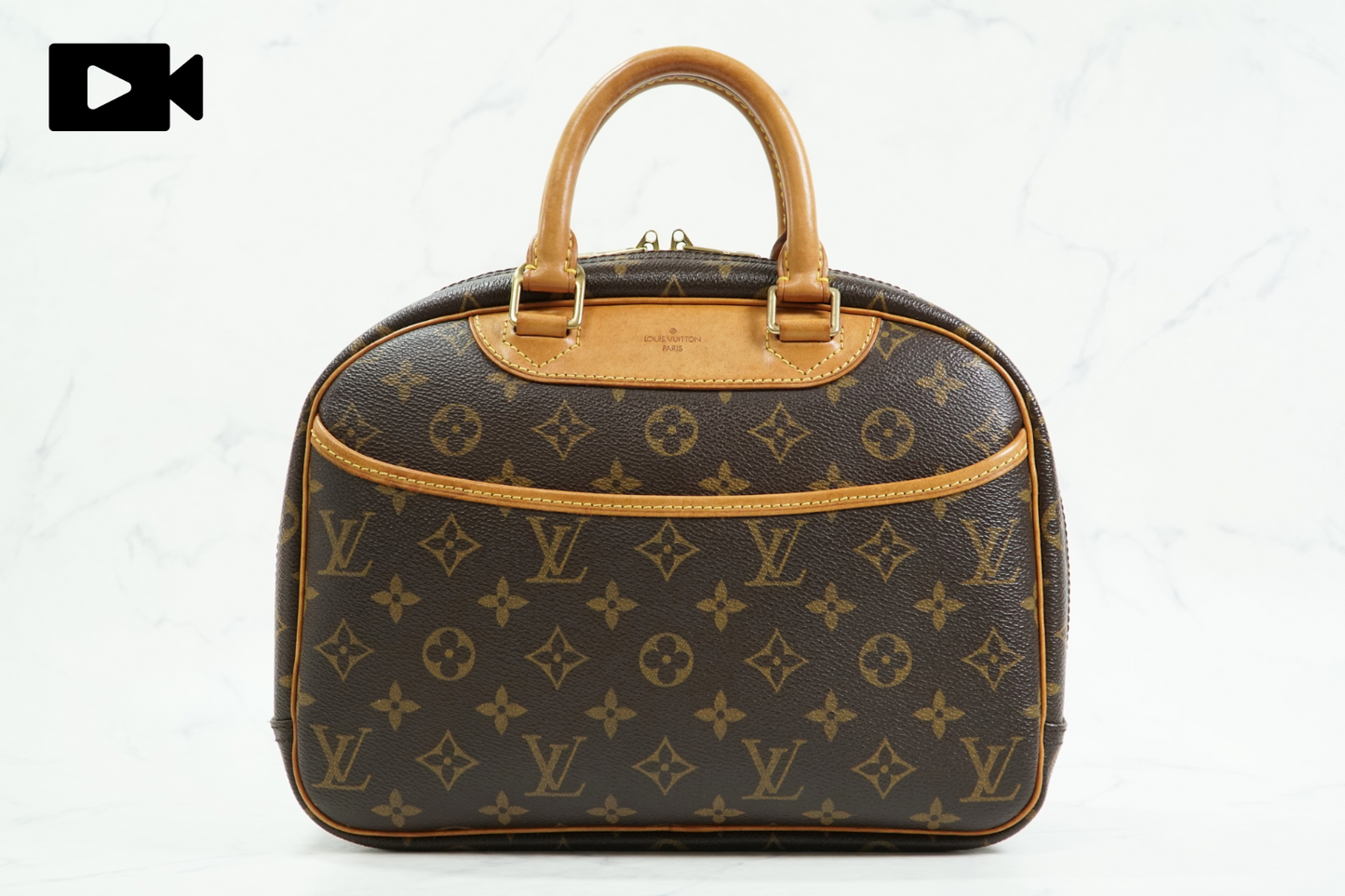 [Good] Louis Vuitton Monogram Trouville M42228 Handbag Brown Canvas Vintage Auth