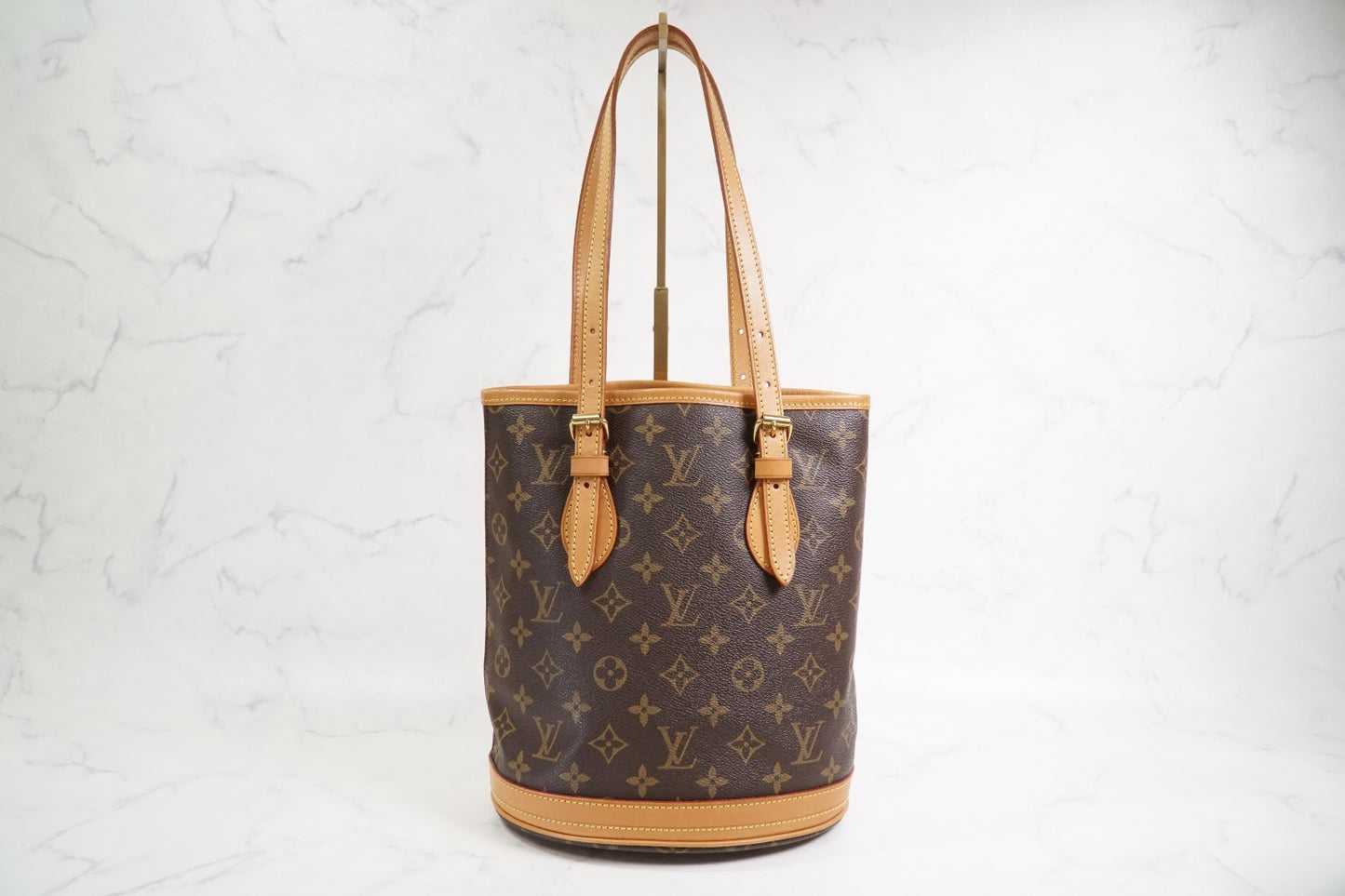 [Good] LOUIS VUITTON Monogram Bucket PM M42238 Shoulder Tote Bag Brown FL0052