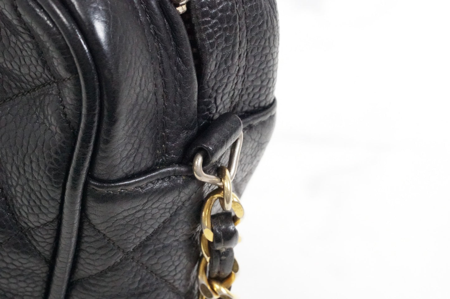 CHANEL Quilted Grained Leather Fringe Chain Shoulder Bag Black CC Vintage JAPAN
