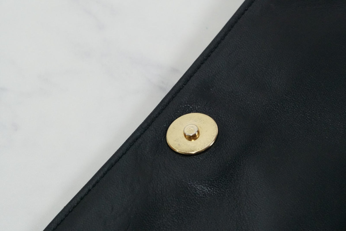 [AB] CHANEL Vintage Matelasse CC Logo Chain Shoulder Bag Lambskin Black Auth