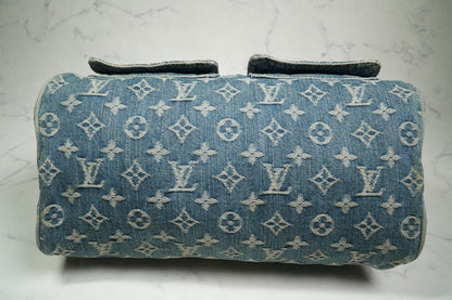 [Good] Louis Vuitton Monogram Denim Neo Speedy Handbag Blue M95019 Vintage JAPAN