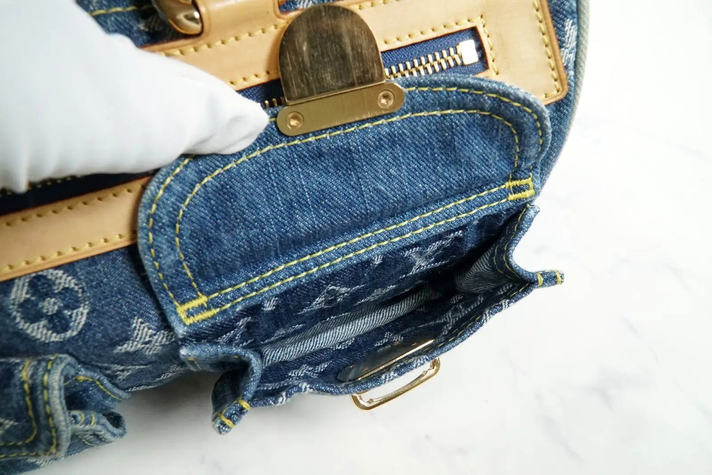[Rank AB w/ Box ] Louis Vuitton Monogram Denim Neo Speedy Blue Handbag M95019