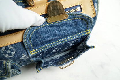 [Rank AB w/ Box ] Louis Vuitton Monogram Denim Neo Speedy Blue Handbag M95019