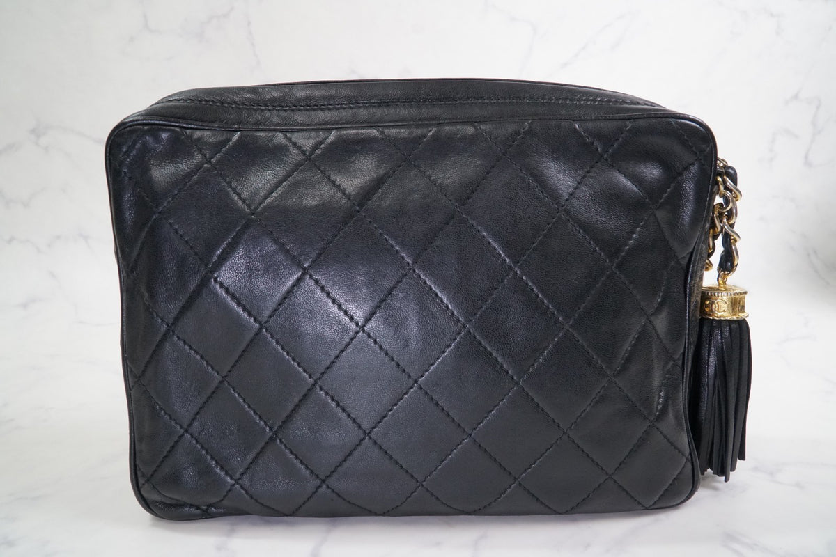 [Rank AB] CHANEL Matelasse Fringe Chain Shoulder Bag Black Lambskin Gold G Card