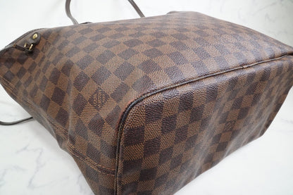 Louis Vuitton Neverfull MM Damier Ebene Tote Bag Brown Canvas Leather France