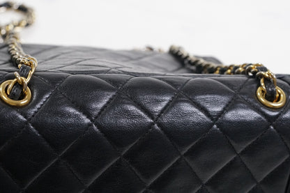 [Rank AB] CHANEL Matelasse Fringe Chain Shoulder Bag Black Leather Gold 1148788