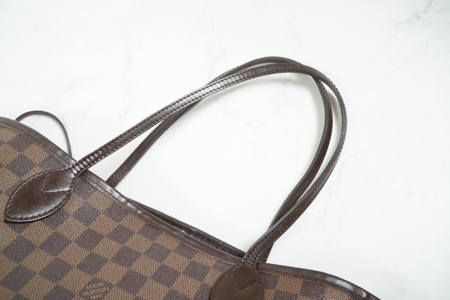 Louis Vuitton Neverfull MM Damier Ebene Tote Bag Brown Canvas Leather France