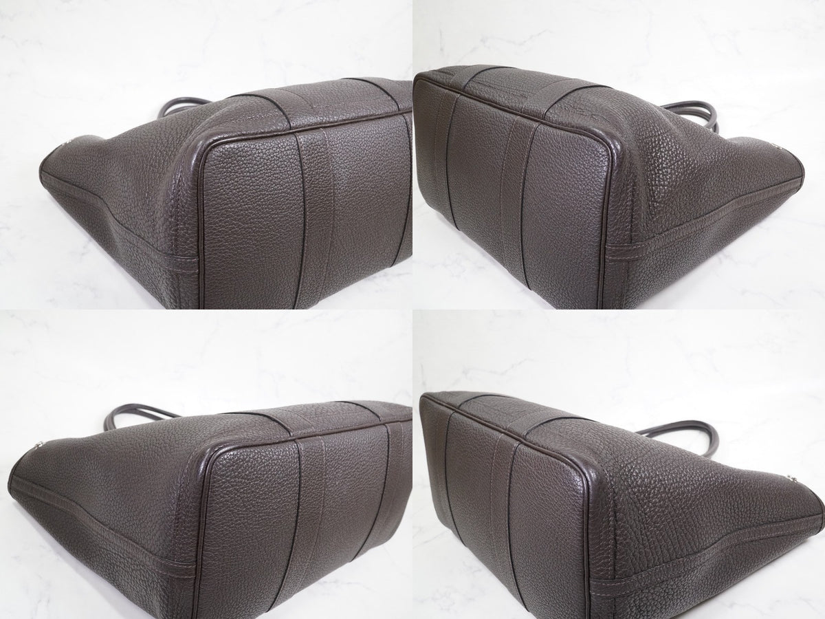 [EXCELLENT] HERMES Garden Party PM 36 Ebene Negonda Leather Tote Handbag T Stamp