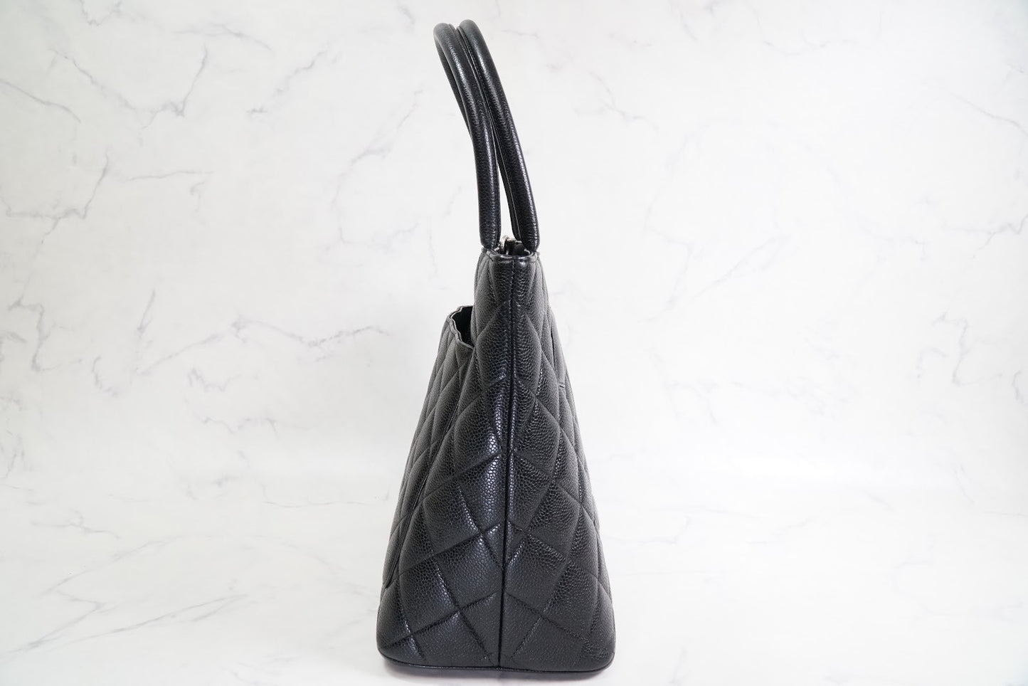 [Rank AB] CHANEL Medallion Tote Caviar Leather Black Silver HW w/ Box Dust Bag