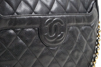 CHANEL Quilted Grained Leather Fringe Chain Shoulder Bag Black CC Vintage JAPAN