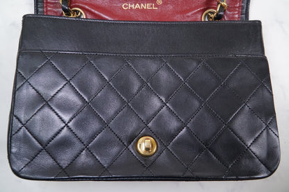 CHANEL Matelasse Full Flap W Chain Shoulder Bag Lambskin Black GHW Vintage Auth