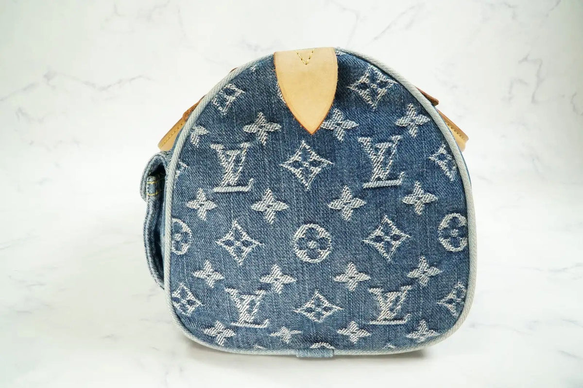 [Rank AB w/ Box ] Louis Vuitton Monogram Denim Neo Speedy Blue Handbag M95019