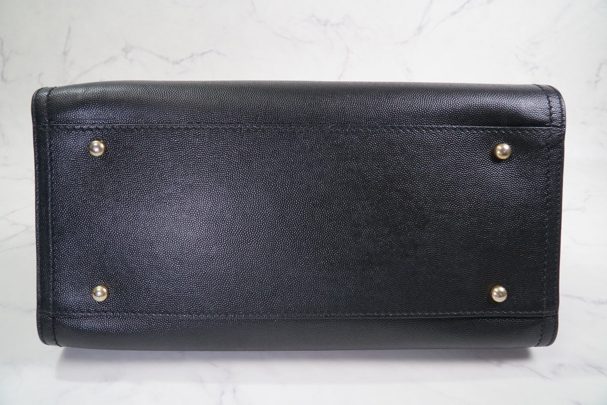 [VERY GOOD] CHANEL Deauville 2way Leather Tote Bag Caviar Skin Black Gold Auth