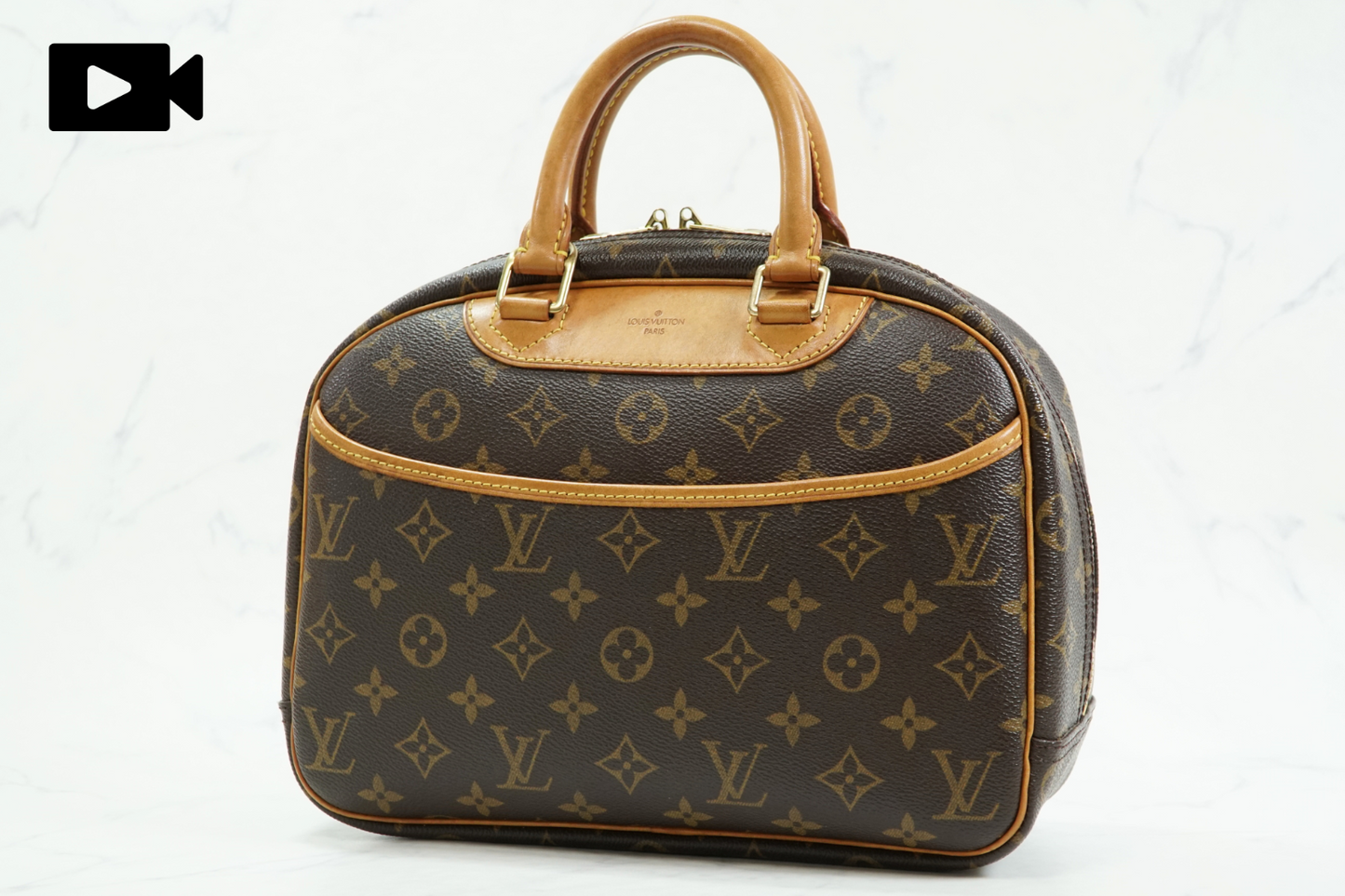 [Good] Louis Vuitton Monogram Trouville M42228 Handbag Brown Canvas Vintage Auth