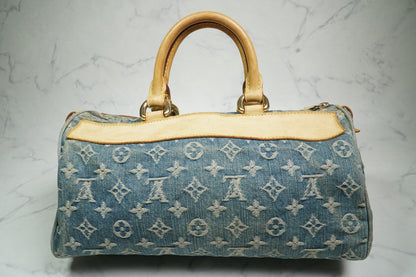 [Good] Louis Vuitton Monogram Denim Neo Speedy Handbag Blue M95019 Vintage JAPAN