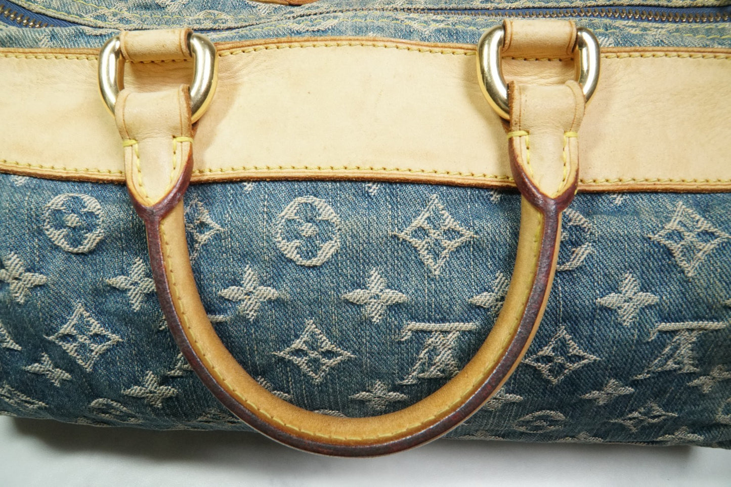 [Good] Louis Vuitton Monogram Denim Neo Speedy Handbag Blue M95019 Vintage JAPAN