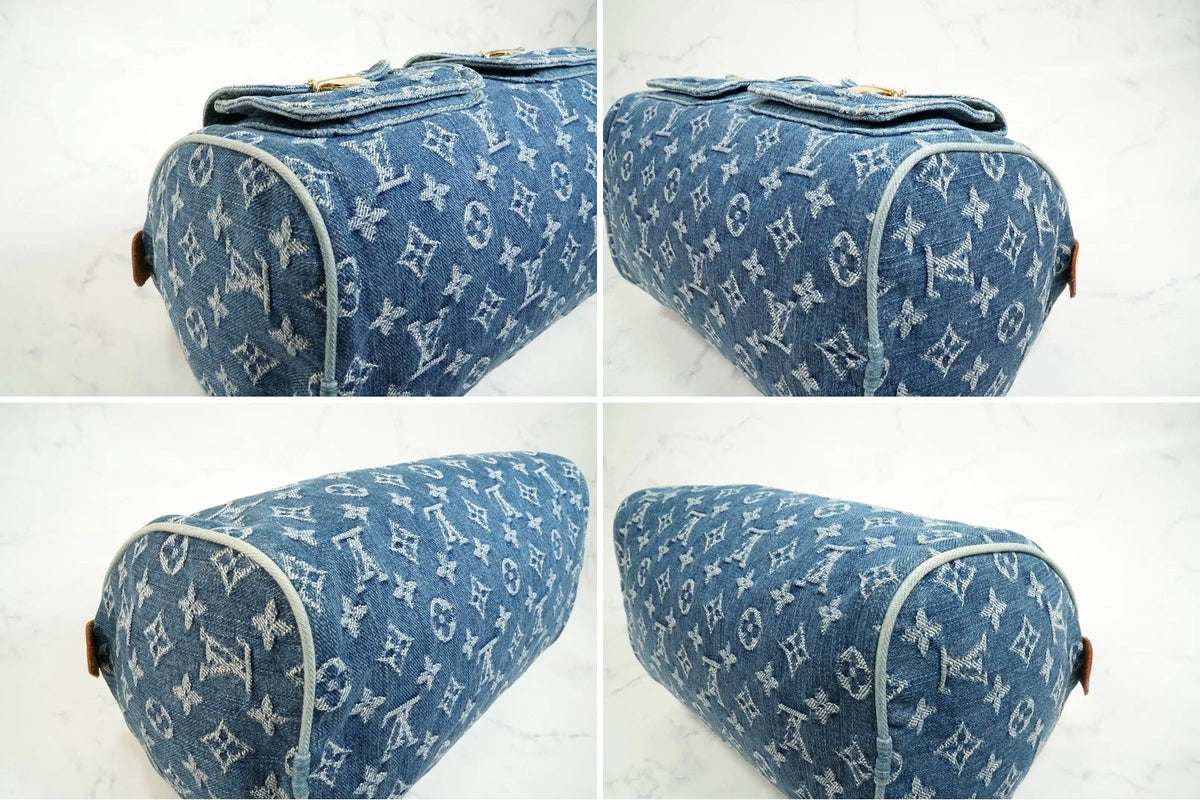 [Rank AB w/ Box ] Louis Vuitton Monogram Denim Neo Speedy Blue Handbag M95019