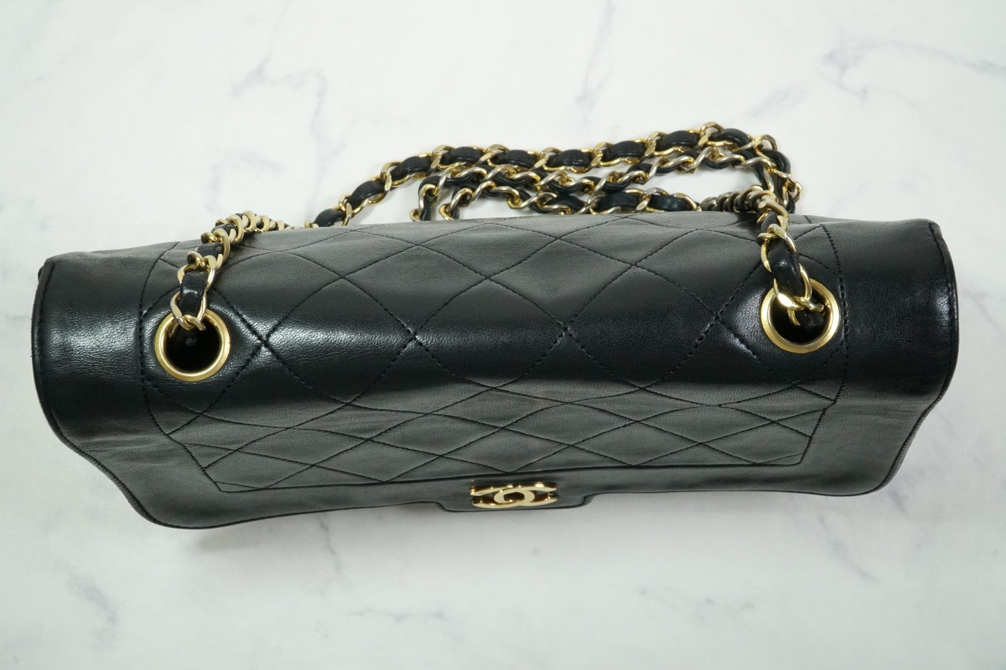 [Rank AB] CHANEL Vintage Diana 25 Matelasse Lambskin Chain Shoulder Bag Black
