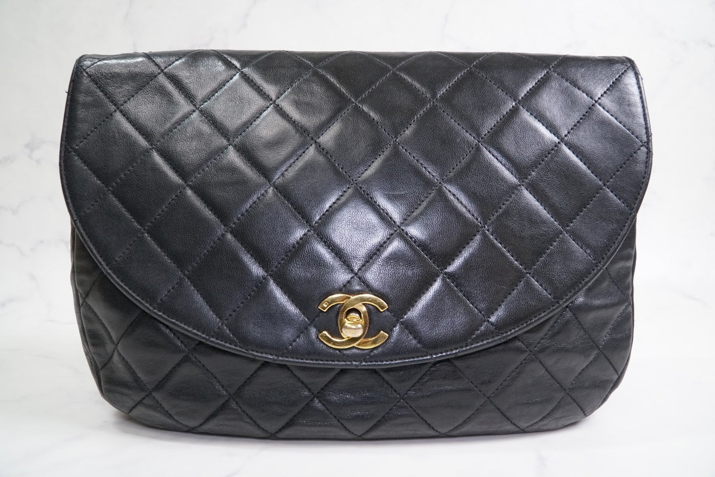 CHANEL Matelasse Half Moon Chain Shoulder Bag Lambskin Black GHW Vintage