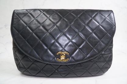 CHANEL Matelasse Half Moon Chain Shoulder Bag Lambskin Black GHW Vintage