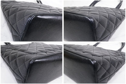 [Rank AB] CHANEL Medallion Tote Caviar Leather Black Silver HW w/ Box Dust Bag