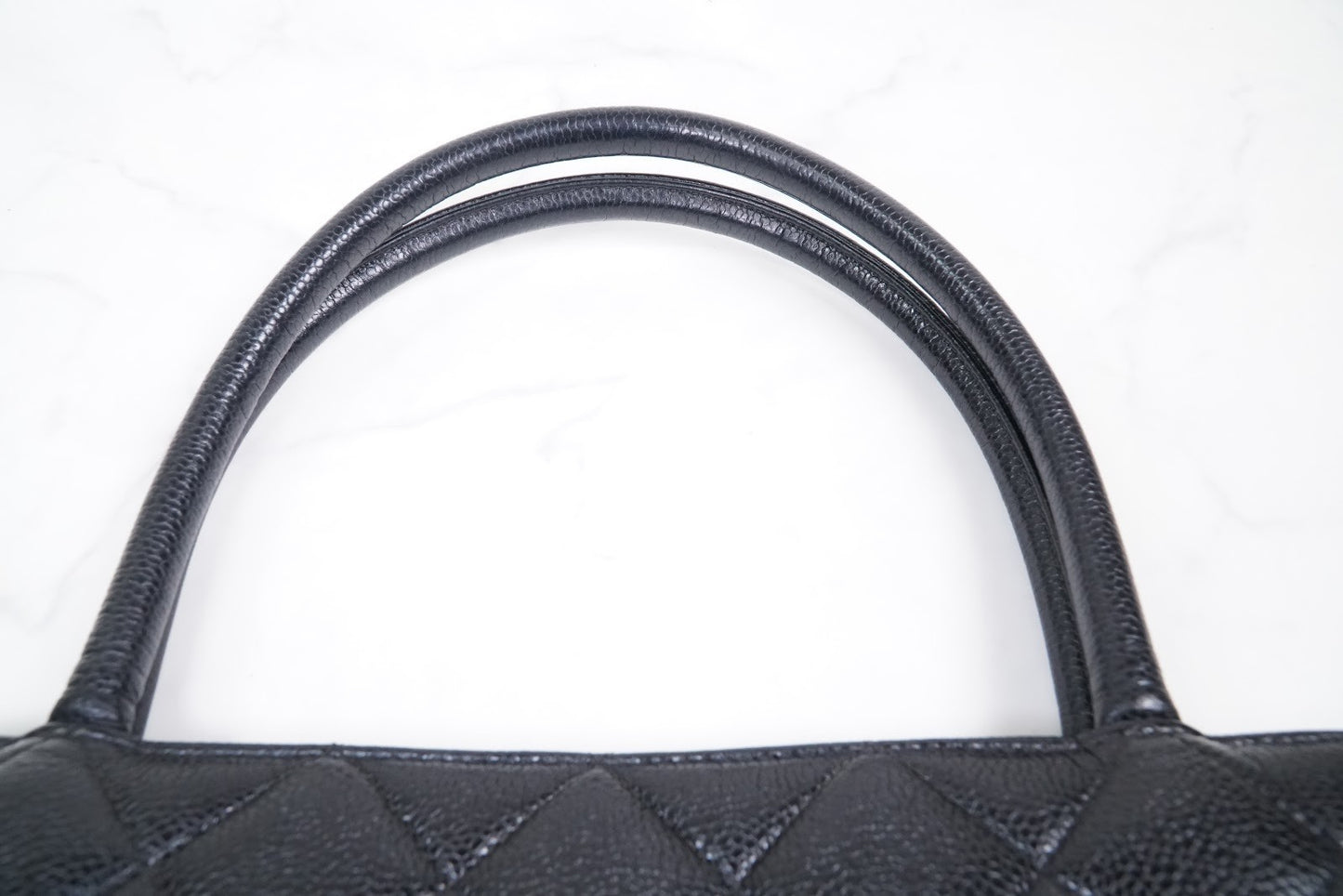 [Rank AB] CHANEL Medallion Tote Caviar Leather Black Silver HW w/ Box Dust Bag