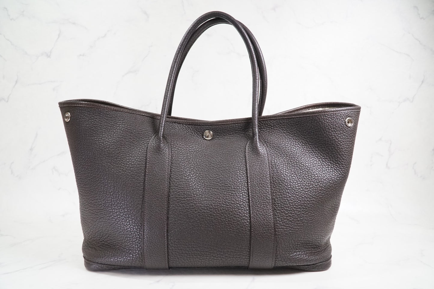 [EXCELLENT] HERMES Garden Party PM 36 Ebene Negonda Leather Tote Handbag T Stamp