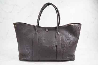 [EXCELLENT] HERMES Garden Party PM 36 Ebene Negonda Leather Tote Handbag T Stamp