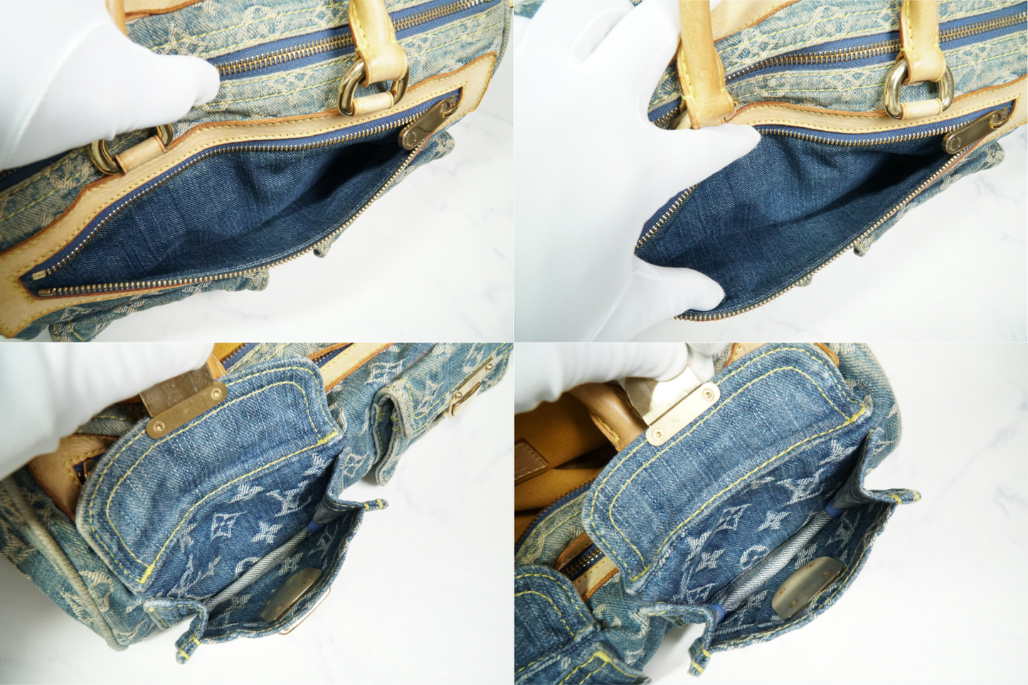 [Good] Louis Vuitton Monogram Denim Neo Speedy Handbag Blue M95019 Vintage JAPAN