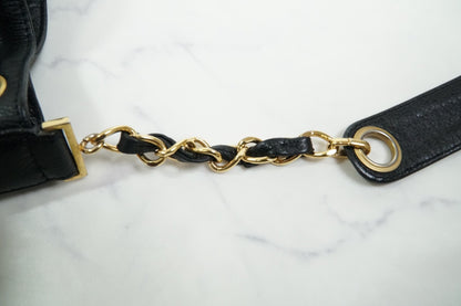 CHANEL Triple Coco Caviar Skin Drawstring Chain Shoulder Bag Black Gold Vintage
