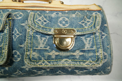 [Good] Louis Vuitton Monogram Denim Neo Speedy Handbag Blue M95019 Vintage JAPAN